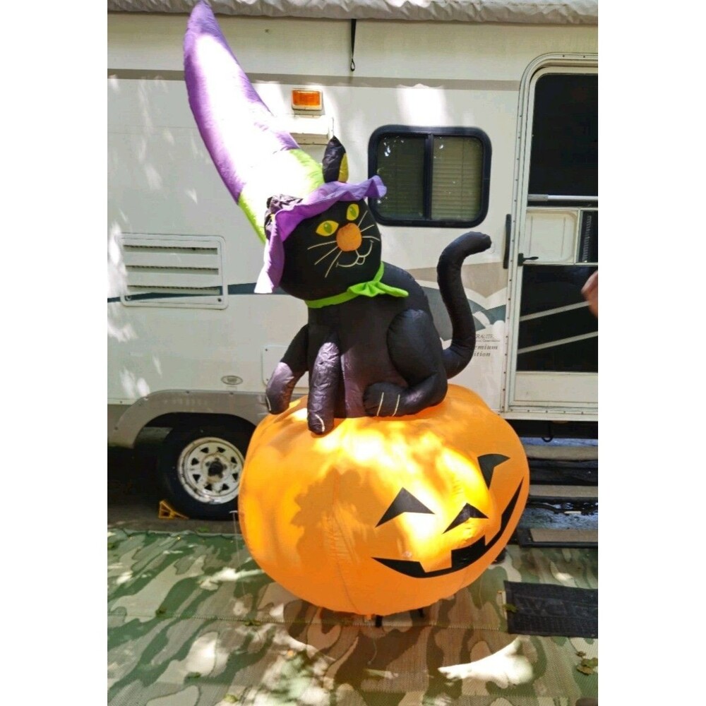 Air Formz Cat O' Lantern 8' Outdoor Inflatable Black Cat Pumpkin Lights up WORKS